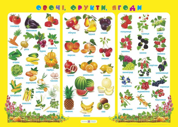 Плакат. Овочі, фрукти, ягоди